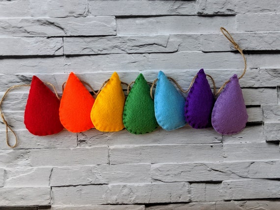 Rainbow Droplet Garland, Rainbow Colours Raindrop Nursery Decor Rainbow Droplet Garland, Rainbow Colours Raindrop Nursery Decor