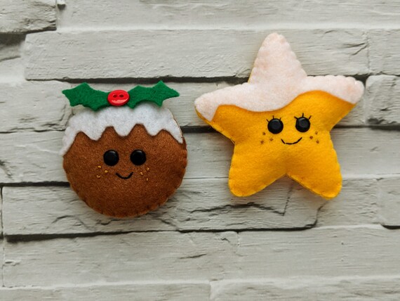 Christmas Pudding and Snowy Star Christmas Ornament. Handmade Christmas Decorations. Christmas Pudding and Snowy Star Christmas Ornament. Handmade Christmas Decorations.