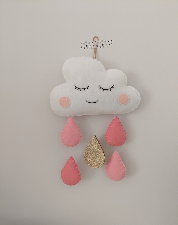 Cloud and Raindrop Pink and Gold Wall Hanging, Baby Girl Nursery Decor, Perfect Newborn / Naming Day Gift. Sleeping Cloud. Cloud and Raindrop Pink and Gold Wall Hanging, Baby Girl Nursery Decor, Perfect Newborn / Naming Day Gift. Sleeping Cloud.