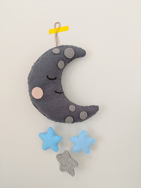 Moon and Star Wall Hanging, Baby Boy Nursery Decor, Child's Bedroom, Blue and Grey Nursery, Baby Boy Gift. Moon and Star Wall Hanging, Baby Boy Nursery Decor, Child's Bedroom, Blue and Grey Nursery, Baby Boy Gift.