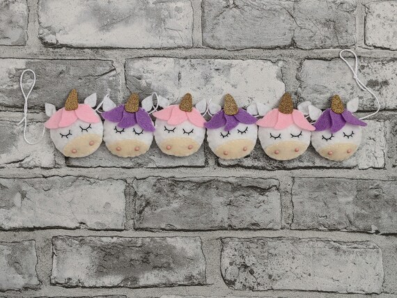 Unicorn Pink & Purple Felt Garland. Sleeping Unicorn Garland. Unicorn Pink & Purple Felt Garland. Sleeping Unicorn Garland.