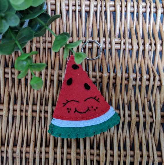 Cute Felt Kawaii Watermelon Keychain / Keyring. Fun gift, stocking stuffer. Cute Felt Kawaii Watermelon Keychain / Keyring. Fun gift, stocking stuffer.