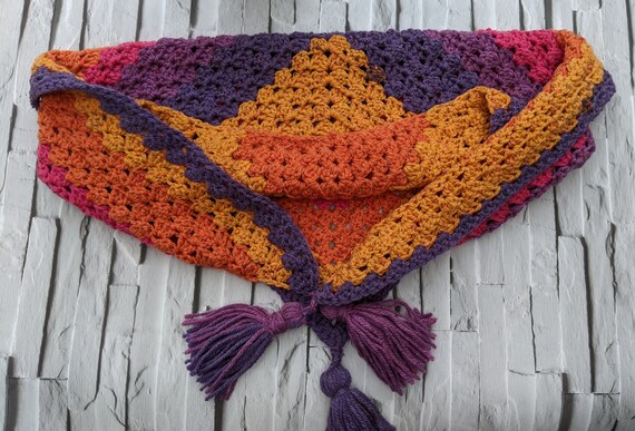 Orange, Yellow and Purple Crochet Shawl / Scarf - perfect Christmas Gift! Orange, Yellow and Purple Crochet Shawl / Scarf - perfect Christmas Gift!