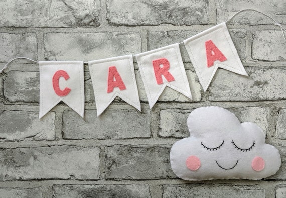 Personalised Pink Pennant Name Banner, Felt Flag Garland, Pink and White Name Banner for Nursery Personalised Pink Pennant Name Banner, Felt Flag Garland, Pink and White Name Banner for Nursery