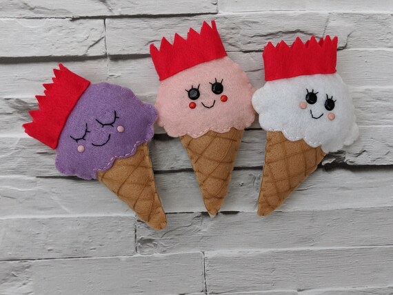 Festive Ice Cream Cone Ornaments, Felt Christmas Ice Cream Decorations. Festive Ice Cream Cone Ornaments, Felt Christmas Ice Cream Decorations.