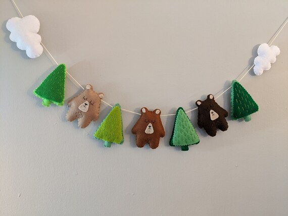 Adventure Bears Felt Garland. Snow-topped mountains, white fluffy clouds, and trees. Woodland Nursery Decor. Adventure Bears Felt Garland. Snow-topped mountains, white fluffy clouds, and trees. Woodland Nursery Decor.