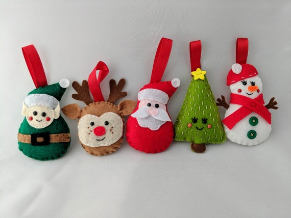 5 Felt Christmas Decorations - Santa, Elf, Christmas Tree, Rudolph, Snowman - Christmas Ornaments Garland 5 Felt Christmas Decorations - Santa, Elf, Christmas Tree, Rudolph, Snowman - Christmas Ornaments Garland