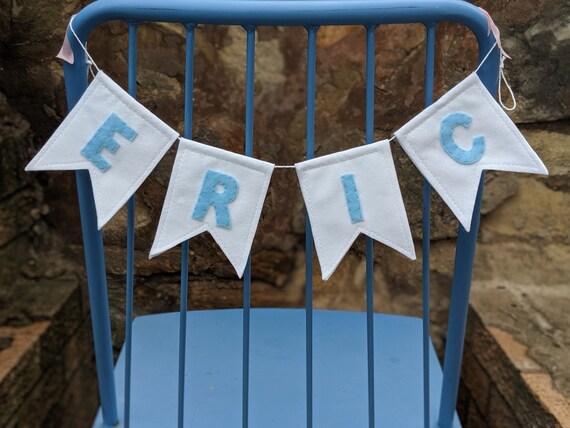 Felt Pennant Name Banner, Blue and White Personalised Flag Garland, Handmade Name Banner - Baby Boy Nursery Decor and Baby Shower Gift Felt Pennant Name Banner, Blue and White Personalised Flag Garland, Handmade Name Banner - Baby Boy Nursery Decor and Baby Shower Gift