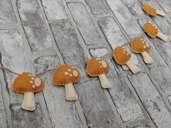 Mustard Toadstool Felt Garland. Nursery Decor with a Woodland Theme. Mustard Toadstool Felt Garland. Nursery Decor with a Woodland Theme.