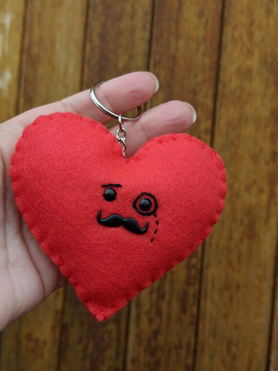Felt Heart Keychain Keyring, Kawaii Heart, Happy Heart, St Valentines Day, Stocking Stuffer Felt Heart Keychain Keyring, Kawaii Heart, Happy Heart, St Valentines Day, Stocking Stuffer