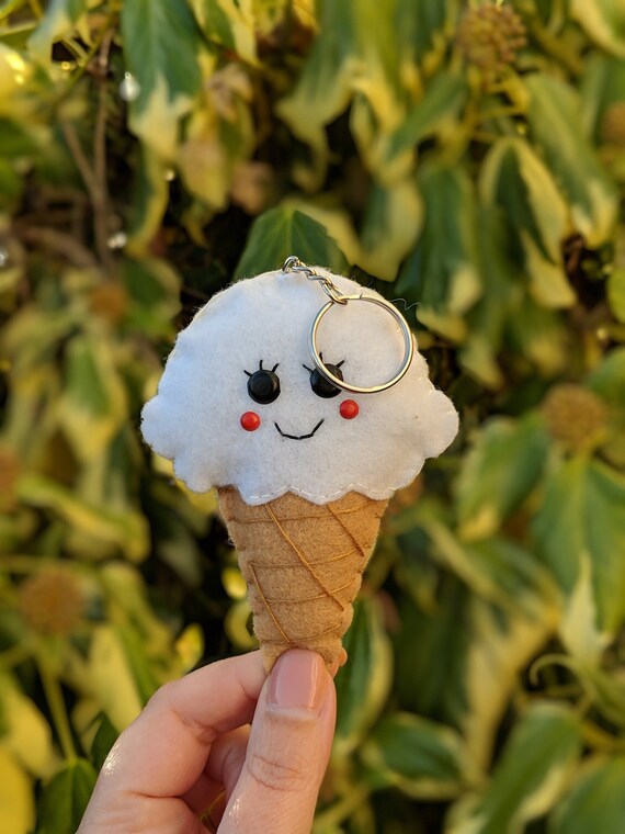 Cute Felt Kawaii Ice Cream Cone Keychain / Keyring - Happy Ice Cream. Fun Stocking Stuffer Cute Felt Kawaii Ice Cream Cone Keychain / Keyring - Happy Ice Cream. Fun Stocking Stuffer