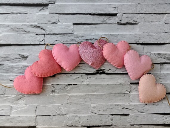 Pink Ombré Heart Garland, Felt Glitter Heart Garland. Baby Girl Nursery Decor Pink Ombré Heart Garland, Felt Glitter Heart Garland. Baby Girl Nursery Decor