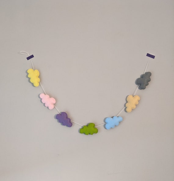 Felt Cloud Garland, Colourful Pastel Bunting. Nursery Decor, Playroom Wall Art. Child's Bedroom Wall Hanging. Fun Gift for Baby and Kids. Felt Cloud Garland, Colourful Pastel Bunting. Nursery Decor, Playroom Wall Art. Child's Bedroom Wall Hanging. Fun Gift for Baby and Kids.