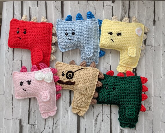 6 Crochet Rag-doll Dinosaurs, perfect party favour bundle! Red,blue, yellow, pink, brown and green T-Rex Dinosaurs 6 Crochet Rag-doll Dinosaurs, perfect party favour bundle! Red,blue, yellow, pink, brown and green T-Rex Dinosaurs
