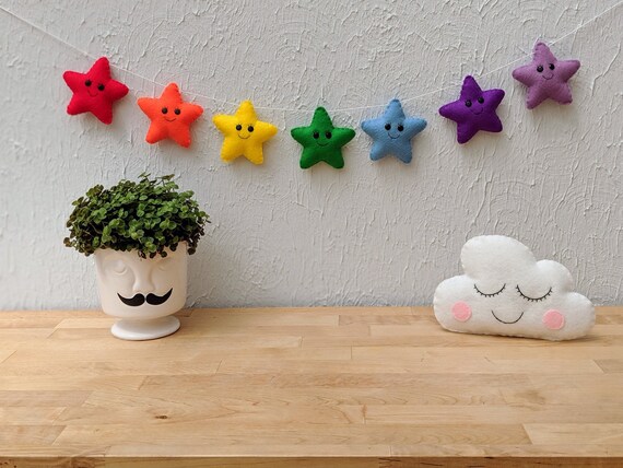 Kawaii Rainbow Star Garland, Star Nursery Decor, Felt Star Garland, Rainbow Kids Bedroom, Rainbow Room Decoration, Handmade Nursery Kawaii Rainbow Star Garland, Star Nursery Decor, Felt Star Garland, Rainbow Kids Bedroom, Rainbow Room Decoration, Handmade Nursery