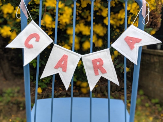 Felt Pennant Name Banner, Personalised Flag Garland, Handmade Pink and White Name Banner - Baby Girl Nursery Decor and Baby Shower Gift Felt Pennant Name Banner, Personalised Flag Garland, Handmade Pink and White Name Banner - Baby Girl Nursery Decor and Baby Shower Gift