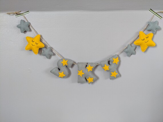 Grey & Mustard Star Name Banner - Nursery Decor or Baby Shower Gift. Unisex Name Garland. Grey & Mustard Star Name Banner - Nursery Decor or Baby Shower Gift. Unisex Name Garland.