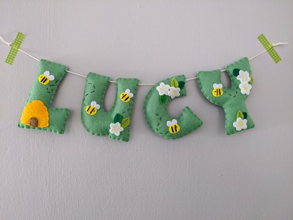 Bee Name Garland, Felt Personalised Name Banner. Bumble Bee Bunting. Nursery Decor. Bee Name Garland, Felt Personalised Name Banner. Bumble Bee Bunting. Nursery Decor.