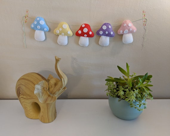 Cute Felt Rainbow Toadstool Garland - Toadstool hanging, toadstool woodland nursery decor, cute fairy toadstool , toadstool decoration Cute Felt Rainbow Toadstool Garland - Toadstool hanging, toadstool woodland nursery decor, cute fairy toadstool , toadstool decoration