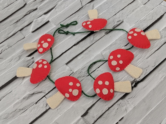 Red Toadstool Garland - Forest Nursery Decor with a Woodland Theme. Red Toadstool Garland - Forest Nursery Decor with a Woodland Theme.
