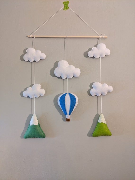 Hot Air Balloon Nursery Wall Hanging. Felt Cloud Kids Bedroom Decor. Children's Playroom Mobile. Photography Prop. Choice of Colours. Hot Air Balloon Nursery Wall Hanging. Felt Cloud Kids Bedroom Decor. Children's Playroom Mobile. Photography Prop. Choice of Colours.