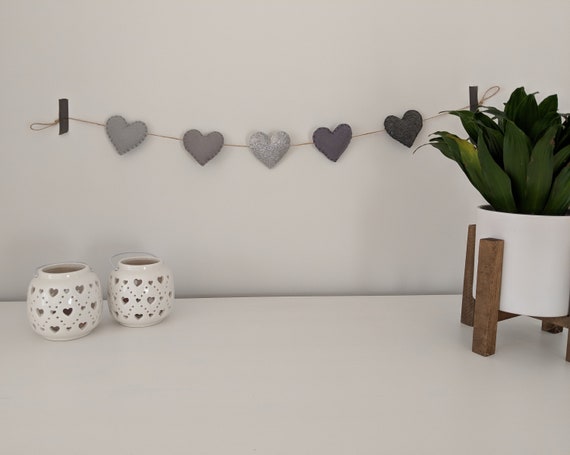 Grey Ombré Heart Garland, Felt Glitter Heart Garland, Valentine's Garland, Heart Nursery Decor, Baby Shower Love, Valentine's Decor, Gray Grey Ombré Heart Garland, Felt Glitter Heart Garland, Valentine's Garland, Heart Nursery Decor, Baby Shower Love, Valentine's Decor, Gray