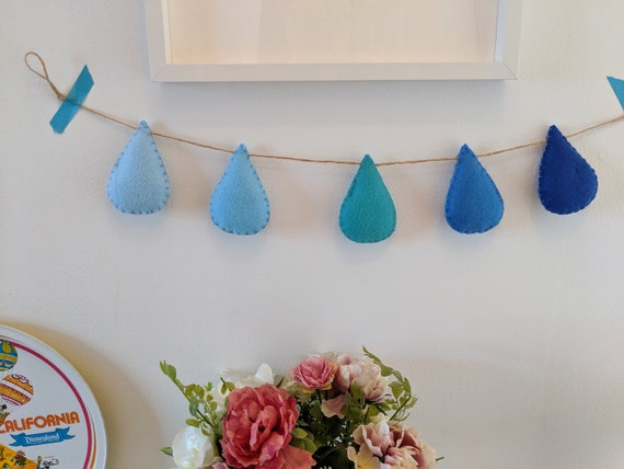 Blue Droplet Garland, Shades of Blue Raindrop Nursery Decor Blue Droplet Garland, Shades of Blue Raindrop Nursery Decor
