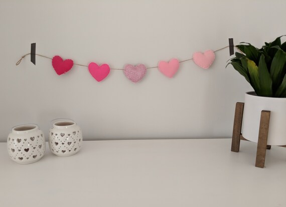 Pink Ombré Heart Garland, Felt Glitter Heart Garland, Valentine's Garland, Heart Nursery Decor, Baby Shower Love, Valentine's Decor. Pink Ombré Heart Garland, Felt Glitter Heart Garland, Valentine's Garland, Heart Nursery Decor, Baby Shower Love, Valentine's Decor.