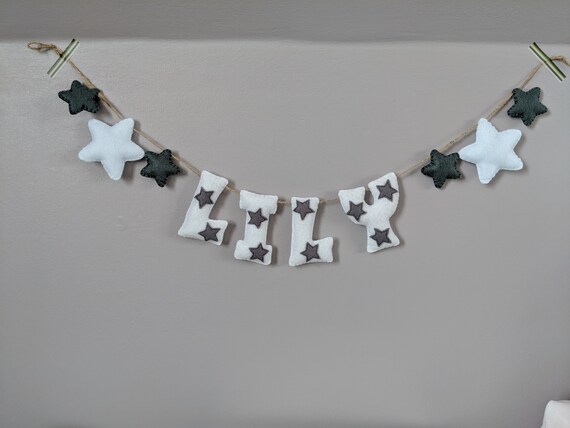 White & Grey Star Name Banner - Nursery Decor or Baby Shower Gift. Unisex Name Garland. White & Grey Star Name Banner - Nursery Decor or Baby Shower Gift. Unisex Name Garland.
