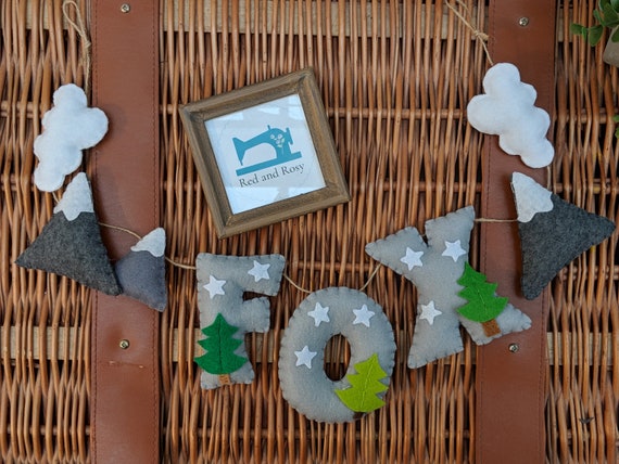Forrest Felt Grey Name Banner. Woodland Garland. Clouds, Mountains, Stars & Trees. Nursery Decor. Child's Bedroom Wall Art. Personalised. Forrest Felt Grey Name Banner. Woodland Garland. Clouds, Mountains, Stars & Trees. Nursery Decor. Child's Bedroom Wall Art. Personalised.