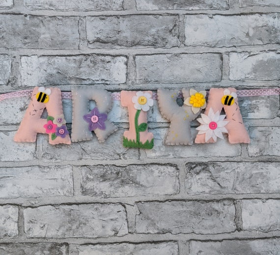 Handmade Flower and Bee Name Banner - Baby Girl Nursery Decor Gift. Newborn Gift. Handmade Flower and Bee Name Banner - Baby Girl Nursery Decor Gift. Newborn Gift.