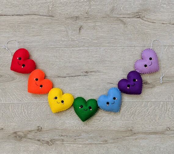 Kawaii Rainbow Heart Garland, Heart Nursery Decor, Felt Heart Garland, Rainbow Kids Bedroom, Rainbow Room Decoration, Handmade Nursery Kawaii Rainbow Heart Garland, Heart Nursery Decor, Felt Heart Garland, Rainbow Kids Bedroom, Rainbow Room Decoration, Handmade Nursery