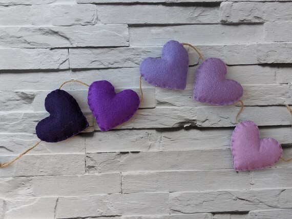Purple Ombré Heart Garland, Felt Heart Garland, Perfect Nursery Decor Purple Ombré Heart Garland, Felt Heart Garland, Perfect Nursery Decor