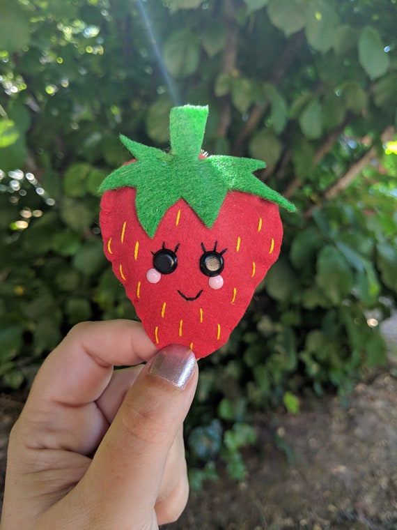Cute Felt Kawaii Happy Strawberry Keychain / Keyring - Strawberry Gift, friend gift, Kawaii Strawberry, Felt Strawberry, Strawberry Lover Cute Felt Kawaii Happy Strawberry Keychain / Keyring - Strawberry Gift, friend gift, Kawaii Strawberry, Felt Strawberry, Strawberry Lover