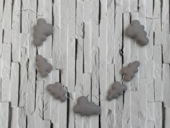 Felt Grey Cloud Garland, Modern Unisex Nursery Decoration and Baby Gift. Felt Grey Cloud Garland, Modern Unisex Nursery Decoration and Baby Gift.