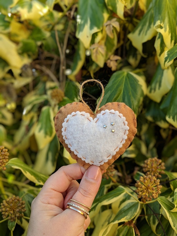 Felt Gingerbread Heart with 3 Silver Stars Embellishments - Christmas Decoration. Felt Gingerbread Heart with 3 Silver Stars Embellishments - Christmas Decoration.