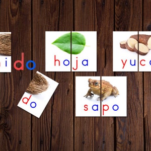 Syllable Word Puzzles in Spanish (Montessori Colors)