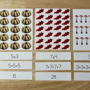 Fall Multiplication Array Cards/Tarjetas de Otoño de Multiplicación