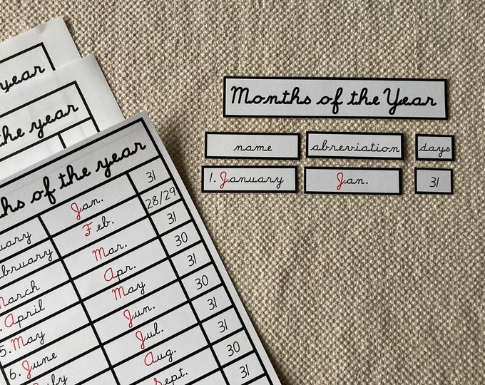 Months of the Year KANNADA Flash Cards, 12 Bilingual Cards, Montessori ...