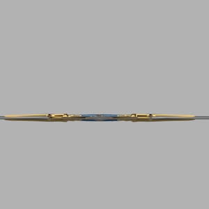May include: A gold-colored, double-edged dagger with a blue gemstone in the center.