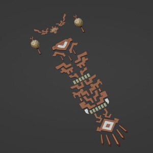 May include: A collection of copper-colored decorative components featuring geometric shapes, two textured spherical ornaments, and a central piece with a small green accent. The set includes various angular segments and pointed elements.