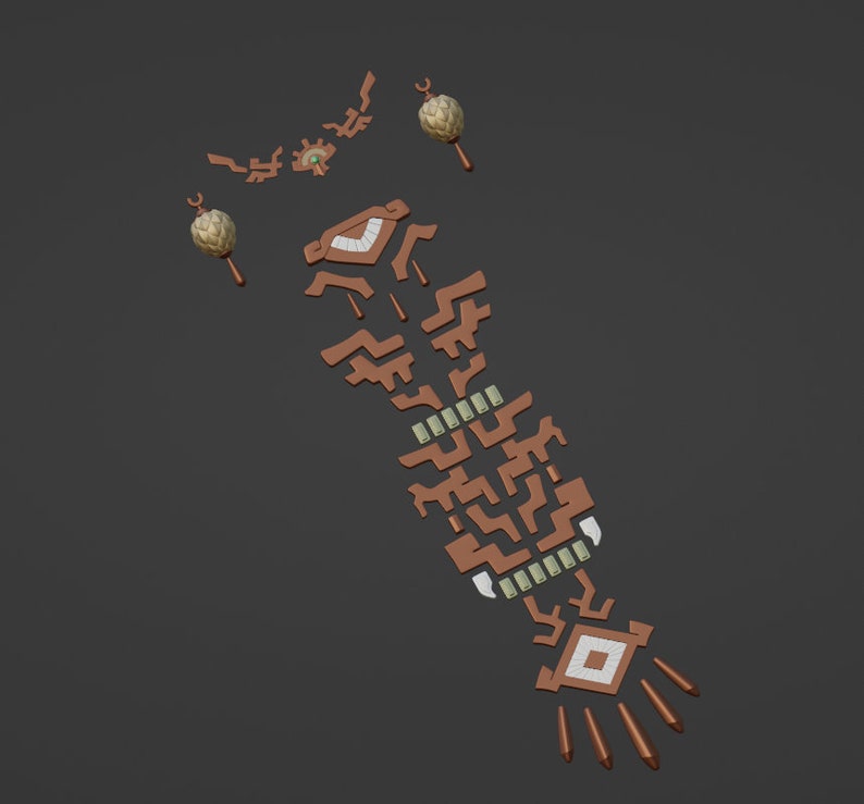 May include: A collection of copper-colored decorative components featuring geometric shapes, two textured spherical ornaments, and a central piece with a small green accent. The set includes various angular segments and pointed elements.