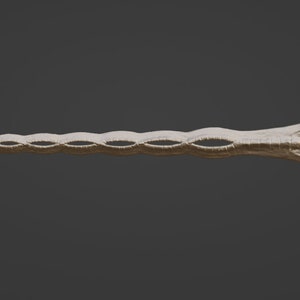 May include: A long, thin, silver sword with a detailed, intricate design. The sword has a sharp point and a curved handle.