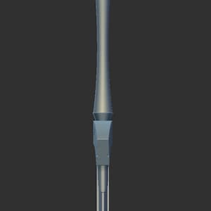 May include: A silver metal antenna with a rounded top and a cylindrical base.
