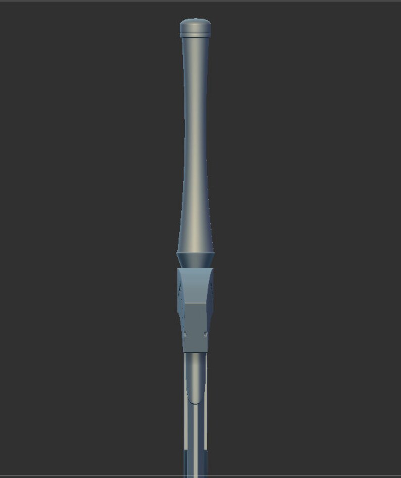 May include: A silver metal antenna with a rounded top and a cylindrical base.