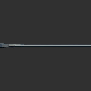 May include: A long, silver-colored sword with a black handle. The sword is sharp and pointed, and the handle is decorated with a simple design.