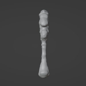 Puede incluir: Una escultura abstracta blanca impresa en 3D con un tallo largo, delgado y ligeramente curvado y una parte superior bulbosa. La parte superior est&aacute; compuesta por varias formas redondeadas y org&aacute;nicas.