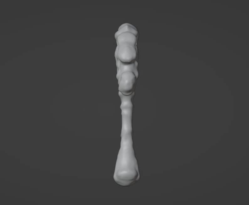 Puede incluir: Una escultura abstracta blanca impresa en 3D con un tallo largo, delgado y ligeramente curvado y una parte superior bulbosa. La parte superior est&aacute; compuesta por varias formas redondeadas y org&aacute;nicas.