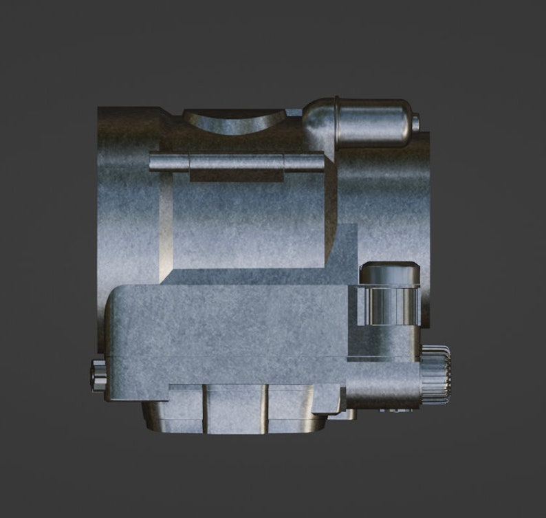 May include: A silver-colored metal scope with a textured finish. The scope has a small, round, silver-colored knob on the top and a larger, round, black knob on the side.