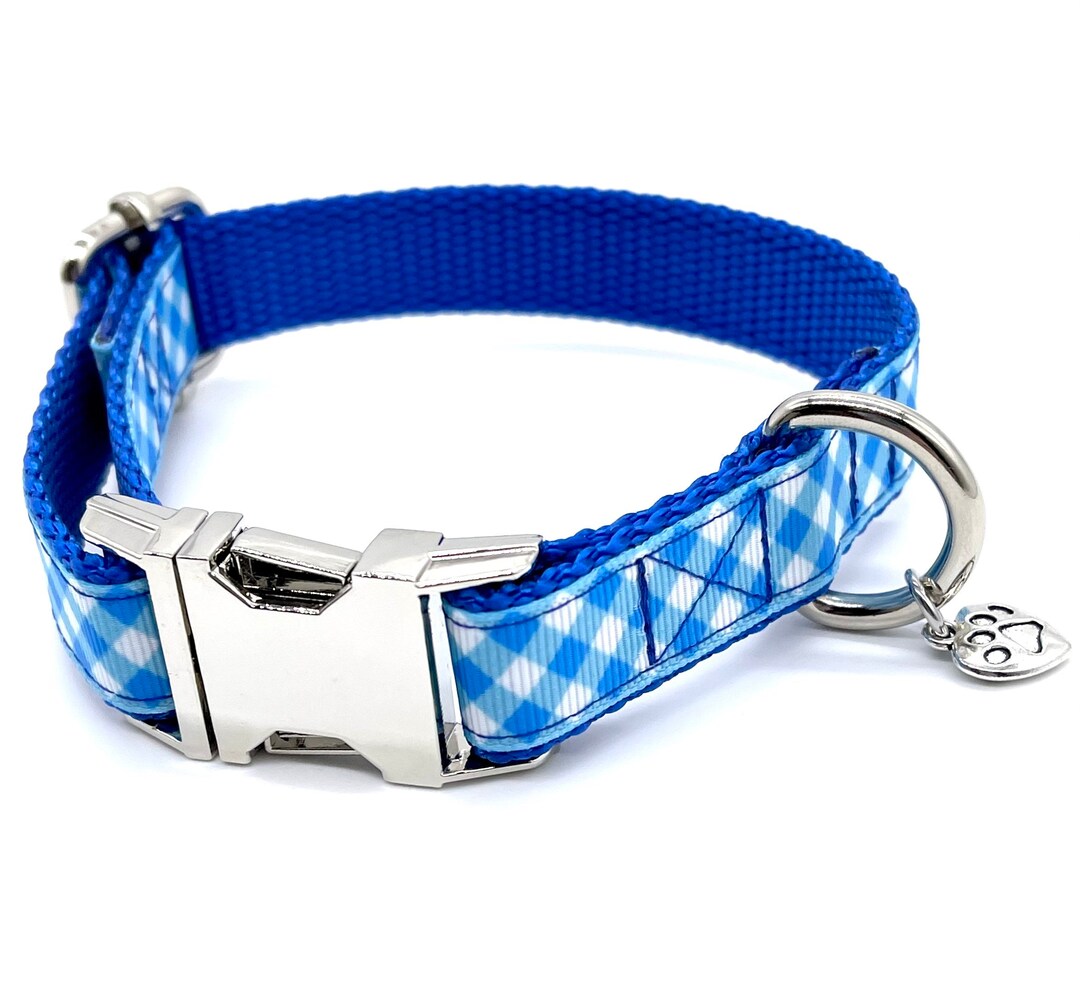 Blue Checkered Dog Collar Cute Dog Collar Etsy UK